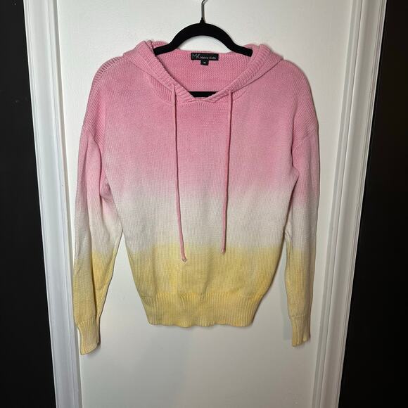 Metric Knits Pink White Yellow Tie Dye Ombre Knit Hoodie Pullover Size Medium - Picture 2 of 9